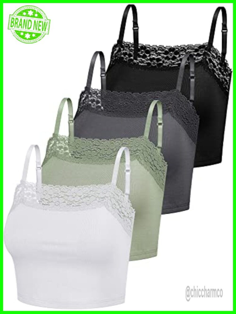 Women's Lace Cami Top 4 Pack Rayon Spandex Adjustable Spaghetti Strap Layering